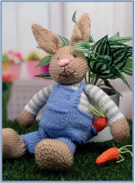 Knitting Pattern Bunny Rabbit with Dungarees and Carrot Soft Toy 