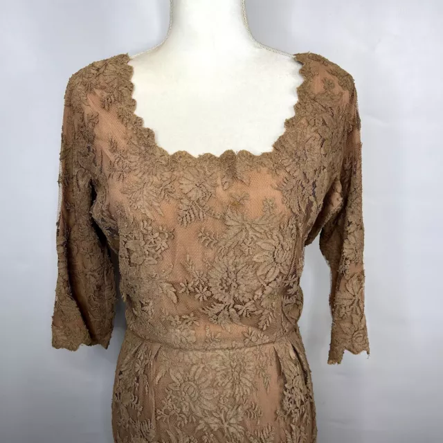 Vintage 40s Lace Dress SZ Small Brown Layered Back Zip Seamstress Made