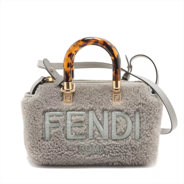 Fendi By the Way Mini Mouton x Leather 2WAY Handbag Grey 8BS067