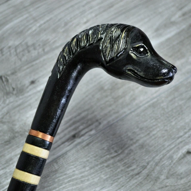Bastone da passeggio in canna Legno intagliato a mano - Spaniel Nero /...