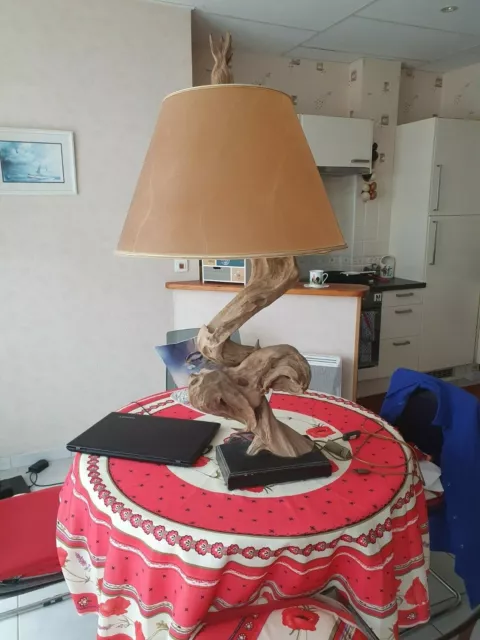 GRANDE LAMPE À poser pied bois flotté EUR 100,00 - PicClick FR