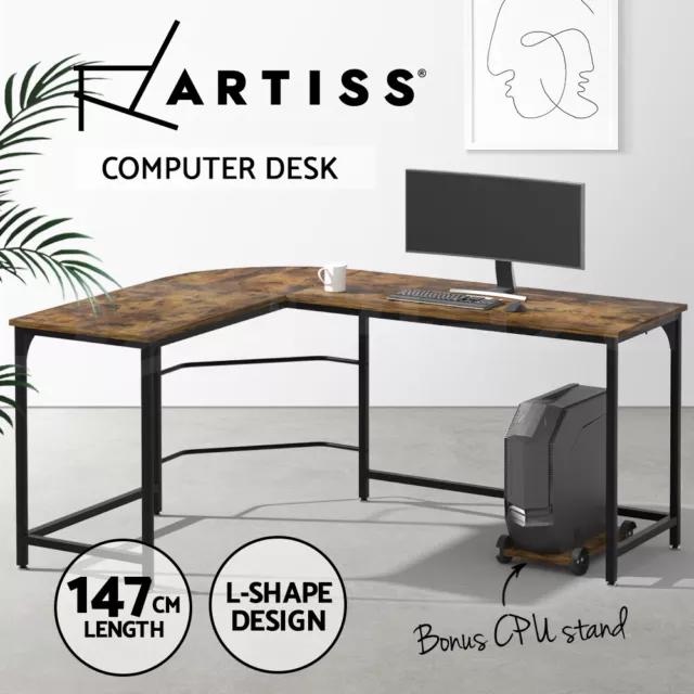 Artiss Computer Desk L-Shape Corner CPU Stand Office Study Table Brown 147CM