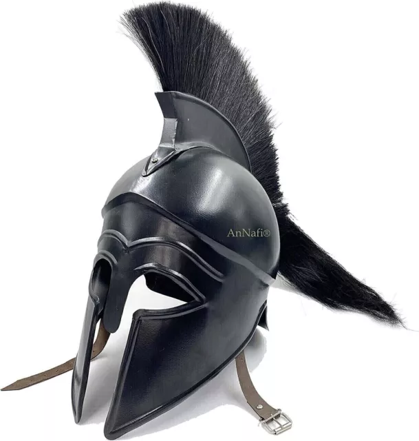 Medieval Greek Corinthian Helmet W/ Black Plume,Armor Knight Spartan Steel Gift