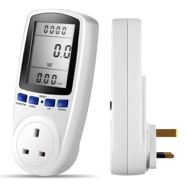 Plug-In Electricity Cost Monitor Energy Saving Power Meter Socket LCD Display UK