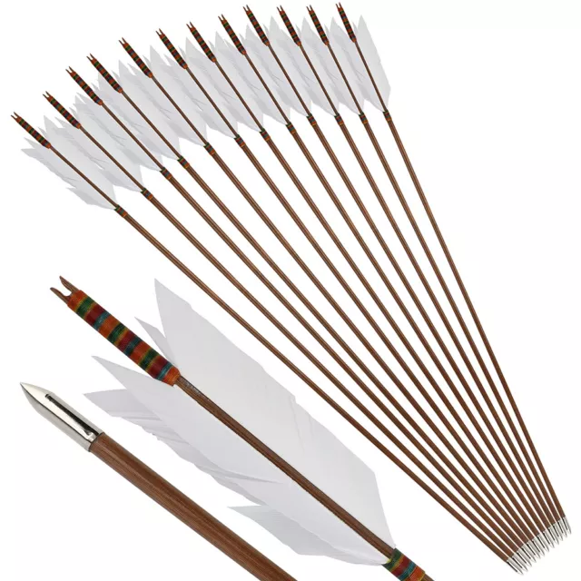 12Pcs 32 Traditional Wooden Arrows Archery Hunting Handmade Arrows for  Longbow