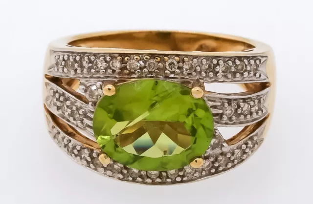 14k Yellow Gold 2.40ct Diamond + Peridot Ring Size 5.25