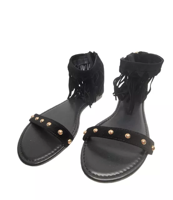 BAMBOO Candice Strappy Zip Open Ruffle Style Womens Black Sandals Size 8.5 3