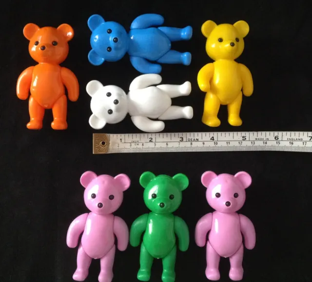 7 x Teddy Bear Figures With Moveable Arms & Legs / Toys Assorted  Colours