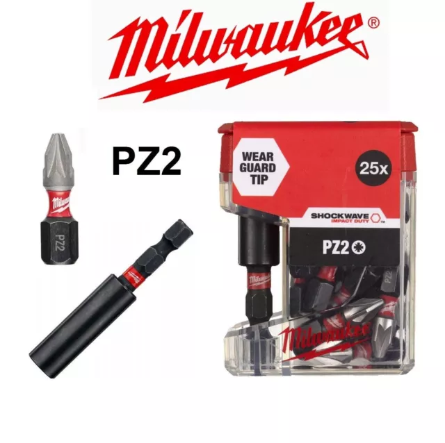 Milwaukee PZ2 Impact Screwdriver Bit Set x25 Shockwave fits DEWALT BOSCH MAKITA