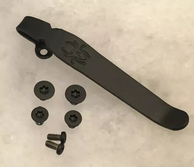 Black Titanium Deep Carry Pocket Clip & Stainless Screws Set For Spyderco Para 3