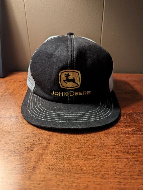 VTG John Deere Snapback Half Mesh Trucker  Hat Rare Black & White K-Products.