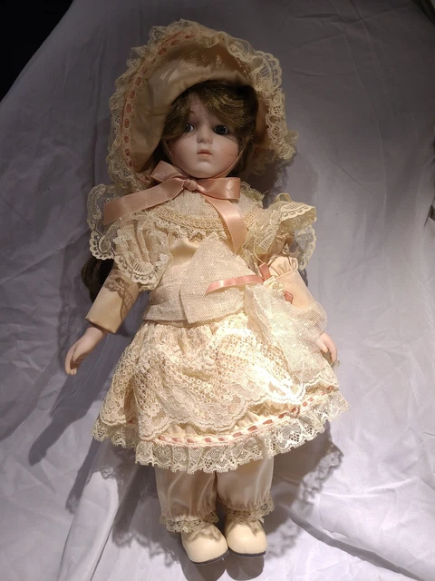 Vintage 16” Happyland Heirloom Treasure Porcelain Doll Dress & Hat