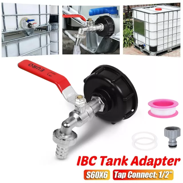 IBC Tank Adapter Connector To Garden Tap With 1/2" Hose Fitting Fuel Water S60x6