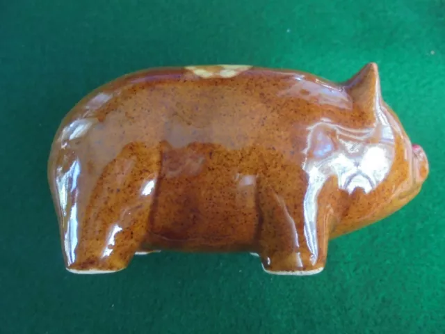 antique stoneware pig bank with bennington type glaze-nice coin bank