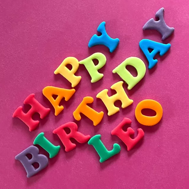 Edible 2.5cm LETTERS NUMBERS BRIGHT COLOURS birthday cake topper rainbow any age