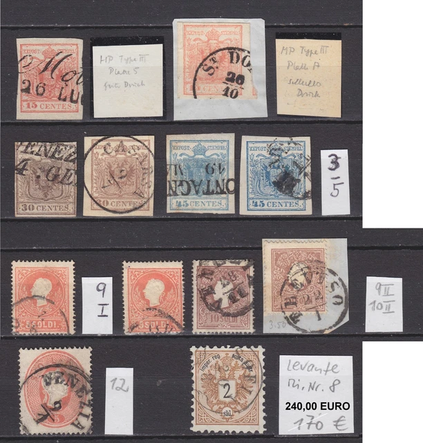 Lombardei & Venetien & Levante - Lot mit 11 Marken, mit Lev. Mi. 8 (M€ 240,00).