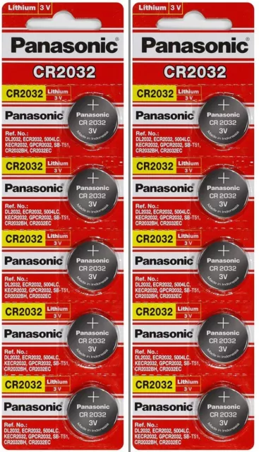 10 Fresh Genuine Panasonic CR2032 ECR2032 3V Coin Button Batteries