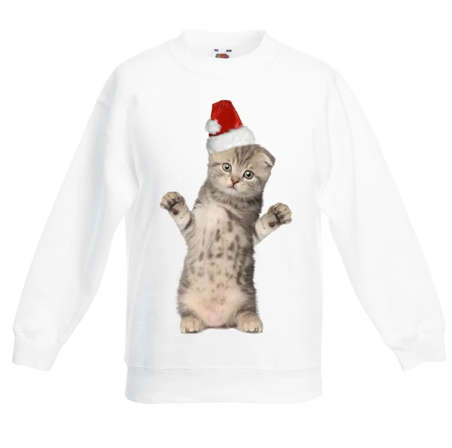 Kätzchen Mit Weihnachtsmann Hut Weihnachten Kinder Sweatshirt- Vater Geschenk