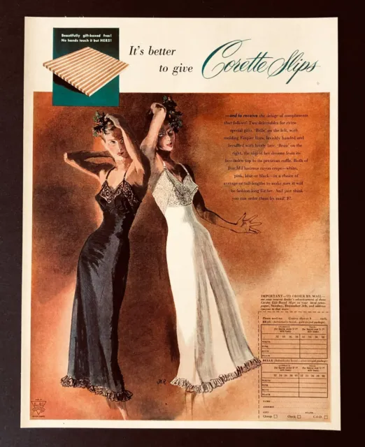1948 Corette Slips Advertisement Sexy Women Underwear Color Art Vintage Print AD