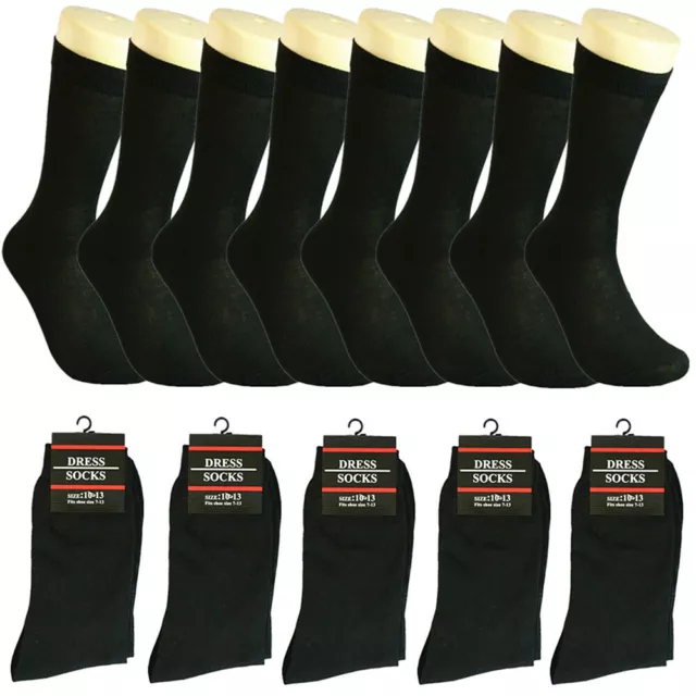 3-12 Pairs Mens Solid Black Cotton Casual Formal Classic Dress Socks Size 10-13