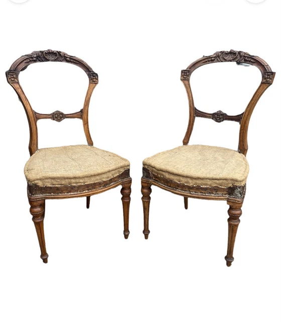 ANTIQUE FRENCH PAIR OF 19th CENTURY DECONSTRUCTED WALNUT CHAIRS c1880