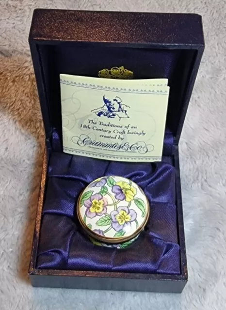 Crummles English enamels trinket pill box Small Pansy floral 2.5 cms