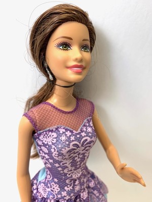 2013 Mattel Fashionistas Barbie Doll Teresa Brunette In Purple Lace Dress Rare