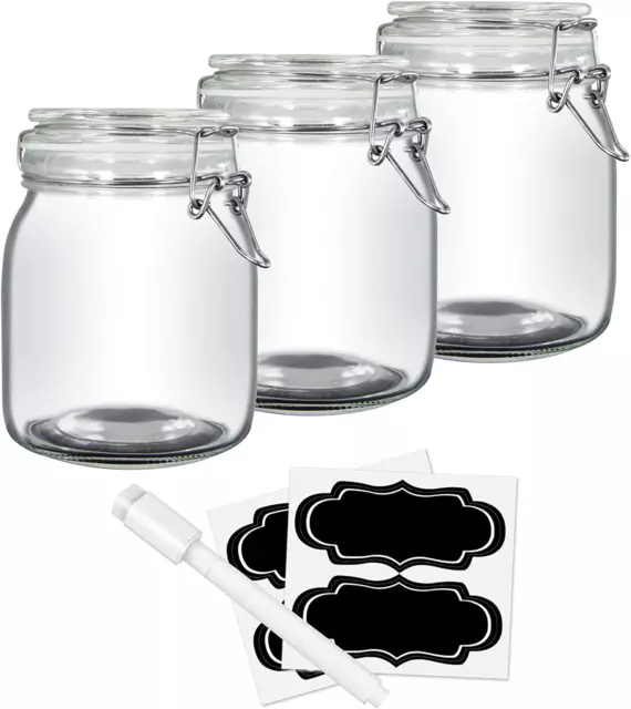 32Oz Food Storage Canister Glass Jars with Clamp Airtight Lids and Silicone Gask