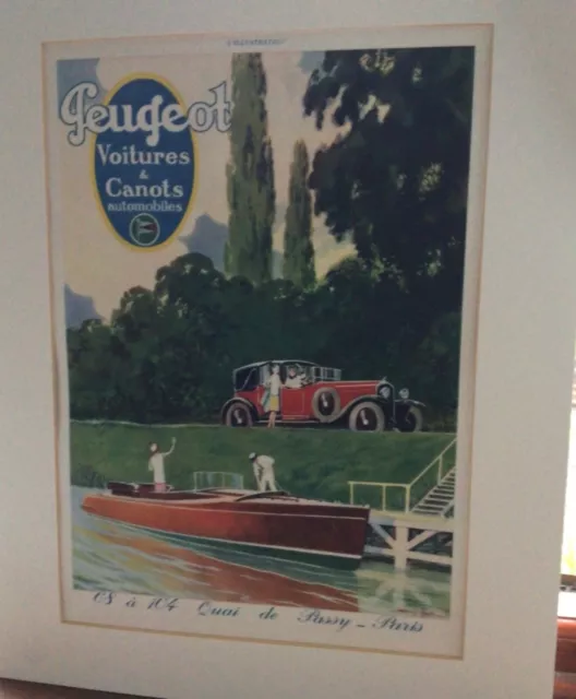 Art Deco- Peugeot Car Advert- Mounted Ready To Frame