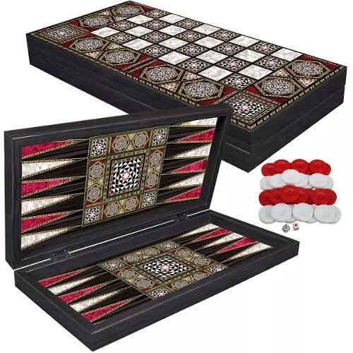 DELUXE Holz Backgammon Tavla Spiel Set PALAMEDES 42x42 cm (XL)