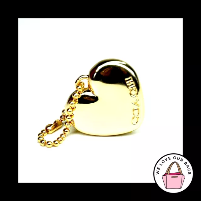 NEW COACH HEART Puffy Gold Metal Bag Charm on Ball Chain Fob Keychain Hang Tag