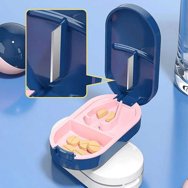 Portable Pill Cutter Tablet Vitamin Splitter Divider Travel Medicine Storage BII