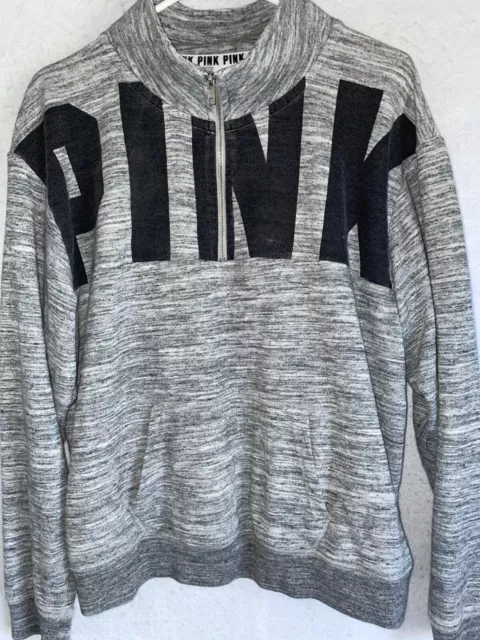 Victoria Secret PINK Sweatshirt L Logo Pullover Cowl Neck Fleece half zip womens