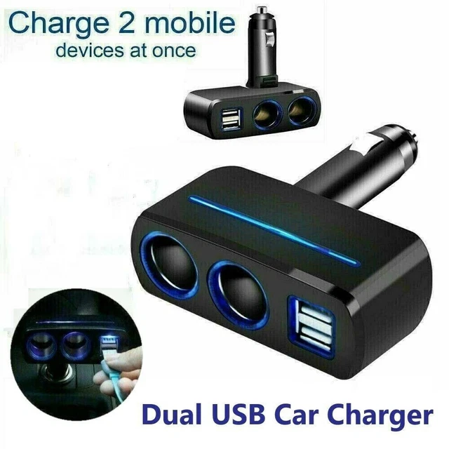 Adaptateur chargeur de voiture multifonctionnel avec 2 ports USB et prise brique