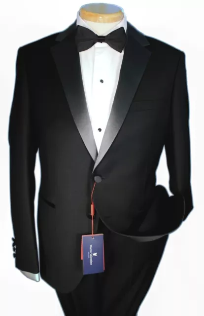 Marco Valentino Super 150's Solid Black Slim Fit Notch Lapel Tuxedo