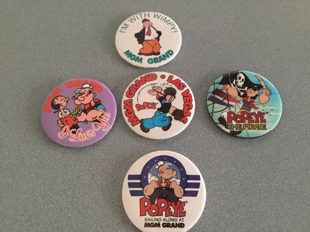 Mgm Grand Las Vegas 1993 Lot 5 Pinback Button Pin Popeye 3"