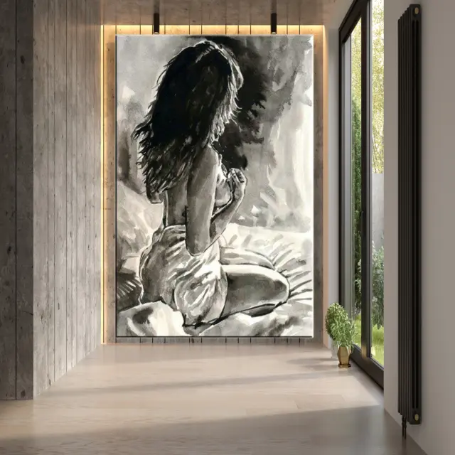 Póster artístico blanco y negro de mujer Sexy, lienzo, arte de pared,...