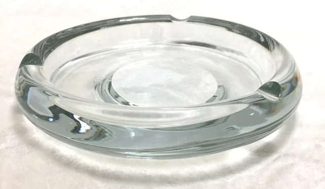 Round Clear Cigar/Cigarette Ashtray Vintage 7 1/4" Very Heavy