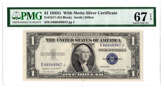 FR#1617 ~  1935 G $1 Silver Certificate DJ Block PMG Superb GEM 67 EPQ