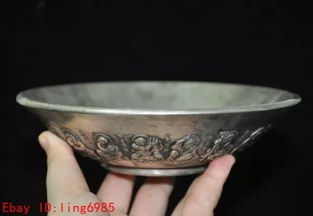 7" Chinese Ancient times Tibetan silver 18 Arhat The statue Tea cup Bowl