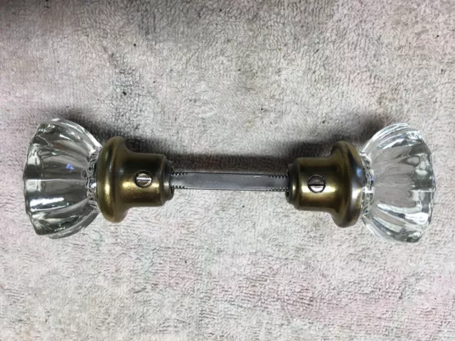 Antique glass crystal door knob set brass finish refurbished 12 point