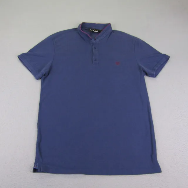 The Kooples Sport Shirt Mens Medium Blue Fitted Polo Officer Collar Short Sleeve