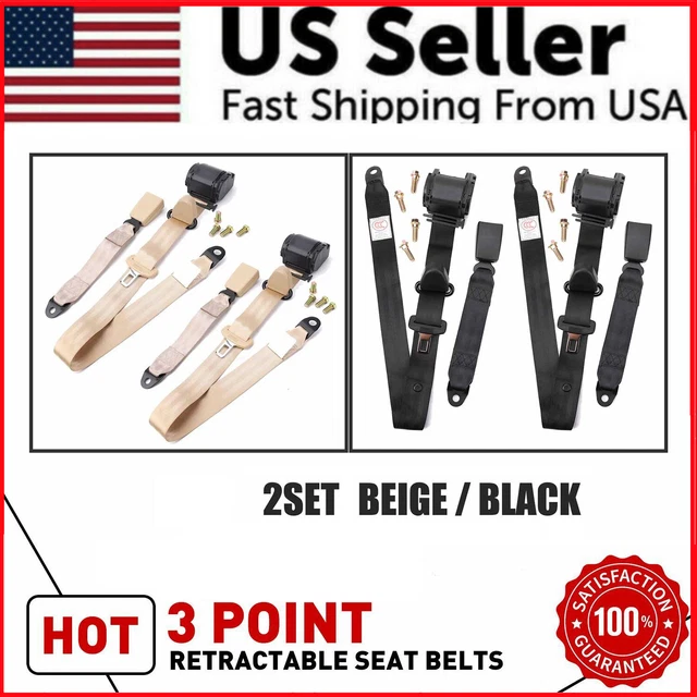 2 X Retractable 3 Point Safety Seat Belt Straps Front Auto Vehicle Adjustable