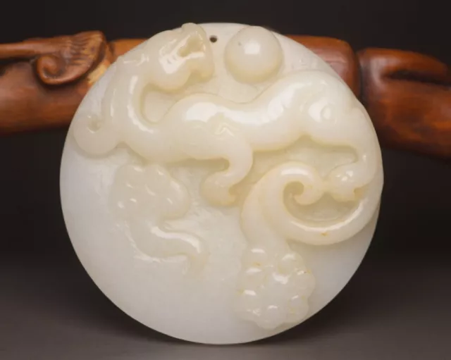 Top Chinese Natural Hetian Jade Carving Dragon Phoenix Statue Lucky Jade Pendant