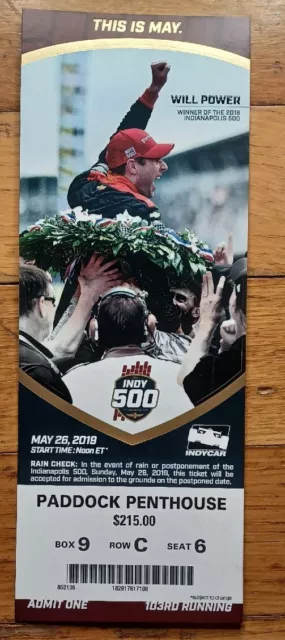 2019 Indianapolis Indy 500 Ticket Stub Will Power Simon Pagenaud Nice 2019 Indianapolis Indy 500 Ticket Stub Will Power Simon Pagenaud Nice