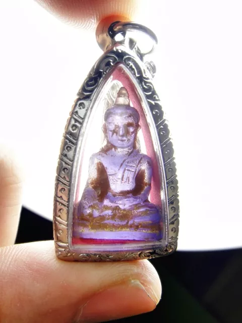 Ancient Buddha Leklai Naga Eye Healing Stone Purple Crystal Thai Amulet #16458