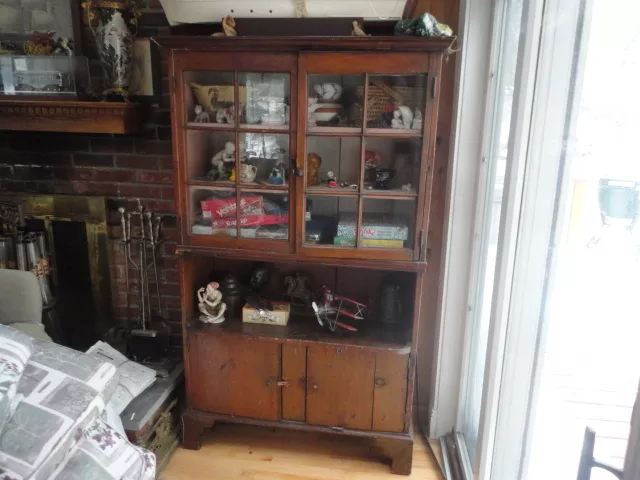 Antique Primitive China Cabinet Closet Cupboard Hutch Bookcase