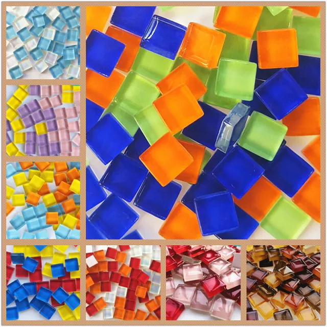 300X Glass Mosaic Tiles Square Clear Mixed Color DIY Creativity Craft Home Decor 2