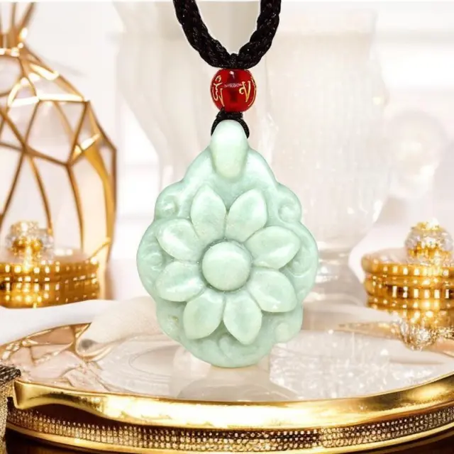 Jade Flower Pendant Men Jewelry Real Green Carved Designer Natural Necklace