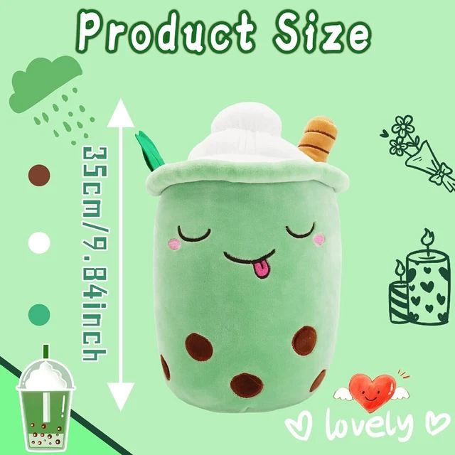 Bubble Tea Plush Pillow 35cm Milk Tea Cup Plushie Soft Stuffed Cute Boba Green